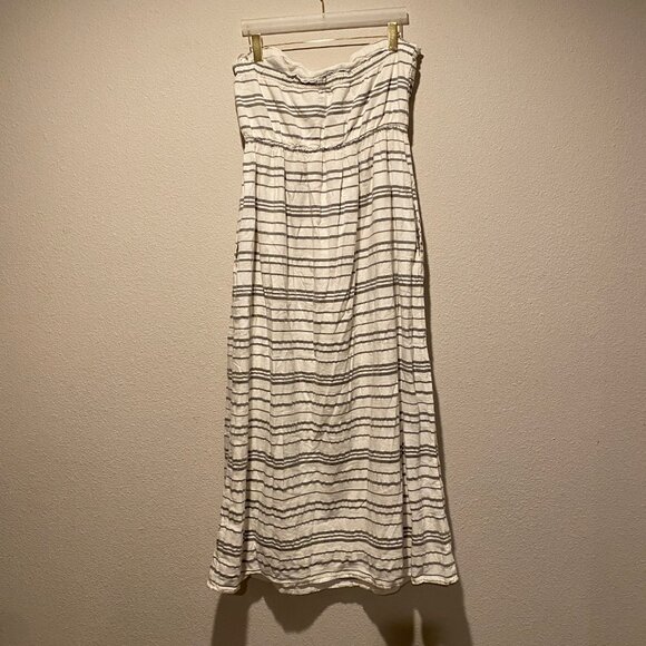 Gap Strapless Gray White Stripe MIDI Dress XL Nautical Pockets Fishermancore - Picture 5 of 6
